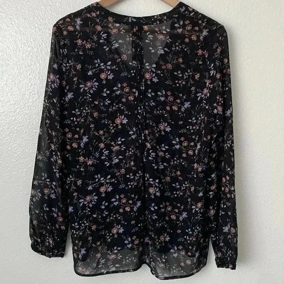Joie M Black Floral Long Sleeve Silk Blouse - Picture 6 of 8